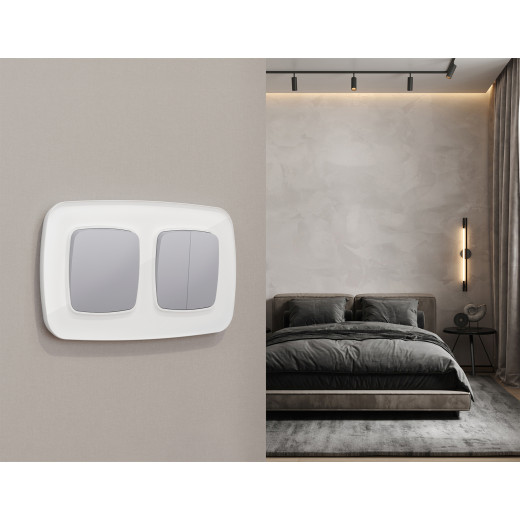 MO503030 Комплект механизма 2-клавишного перекрестного выключателя 10A-250V OMEGA Сталь матовый QUANT (OP5030, VM125)