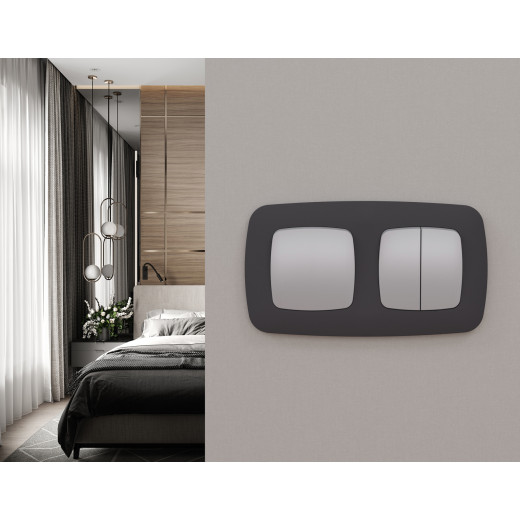 MO503030 Комплект механизма 2-клавишного перекрестного выключателя 10A-250V OMEGA Сталь матовый QUANT (OP5030, VM125)