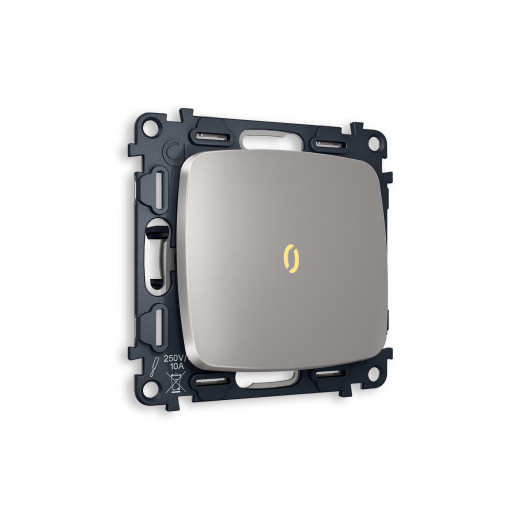 MO502030 Комплект механизма 1-кл проходного выключателя с подсветкой 3200K OMEGA Сталь матовый QUANT (OP5020, VM105, G22Y)