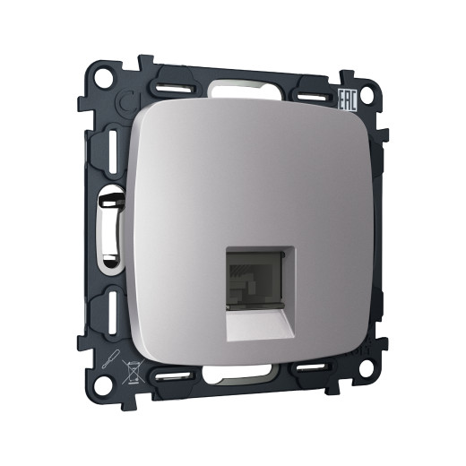 MO512005 Комплект механизма компьютерной розетки RJ-45 экранированной с автоматической защитной шторкой OMEGA Сталь матовый QUANT (OP5120, VM185)