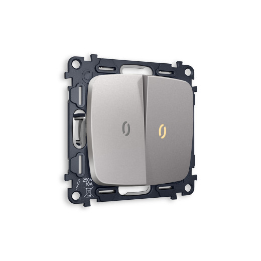 MO504010 Комплект механизма 2-кл выключателя с подсветкой 3200K OMEGA Сталь матовый QUANT (OP5040, VM115, G11Y)