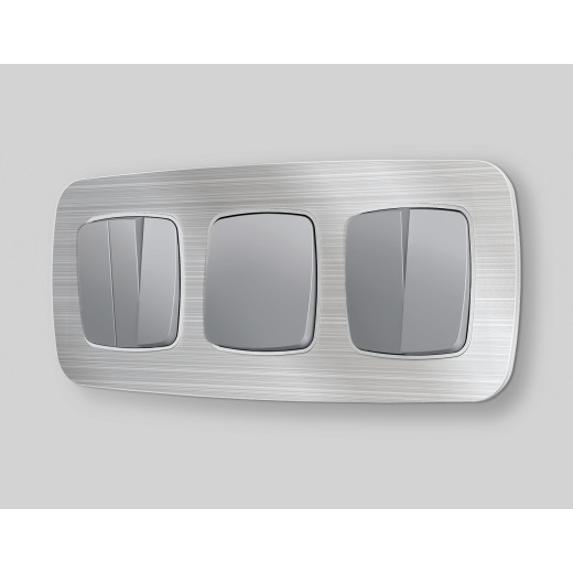 MO503030 Комплект механизма 2-клавишного перекрестного выключателя 10A-250V OMEGA Сталь матовый QUANT (OP5030, VM125)