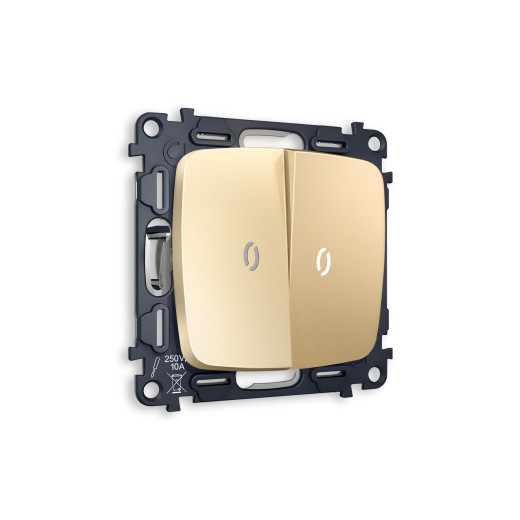 MO604015 Комплект механизма 2-кл выключателя с подсветкой 5600K OMEGA Шампань QUANT (OP6040, VM115, G14W)