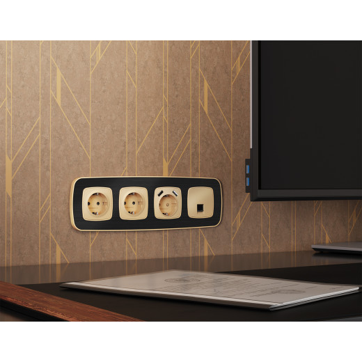 MO612005 Комплект механизма компьютерной розетки RJ-45 экранированной с автоматической защитной шторкой OMEGA Шампань QUANT (OP6120, VM185)