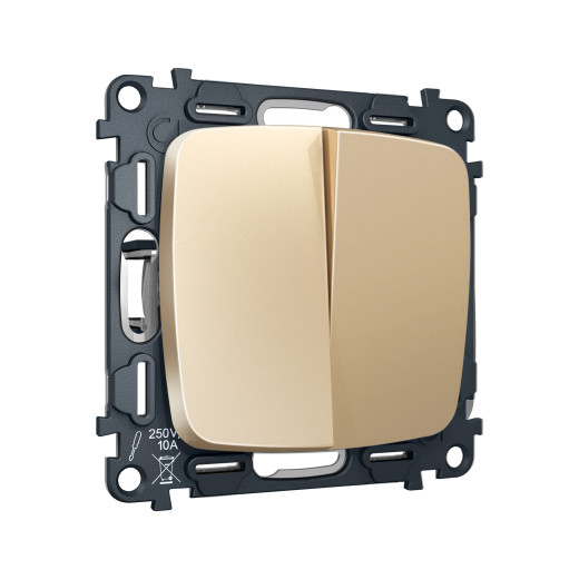 MO603030 Комплект механизма 2-клавишного перекрестного выключателя 10A-250V OMEGA Шампань QUANT (OP6030, VM125)