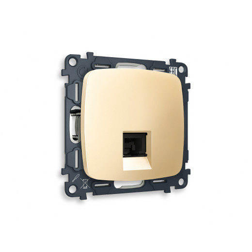 MO612030 Комплект механизма телефонной розетки OMEGA Шампань RJ-11(4P4C) с шторкой QUANT (OP6120, VM190)