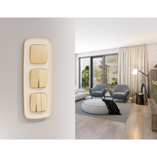 MO603030 Комплект механизма 2-клавишного перекрестного выключателя 10A-250V OMEGA Шампань QUANT (OP6030, VM125)