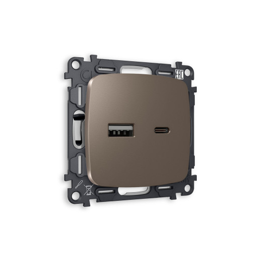 MO641010 Комплект механизма розетки OMEGA Темная бронза матовый 2USB A+C 20W (быстрая зарядка) QUANT (OP6410, VM177)