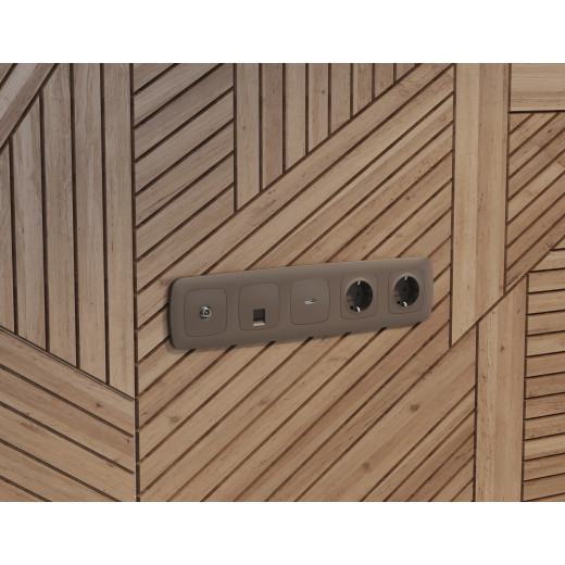 MO642005 Комплект мех-ма компьютерной розетки RJ-45 экранированной с автоматической защитной шторкой OMEGA Темная бронза матовый QUANT (OP6420, VM185)