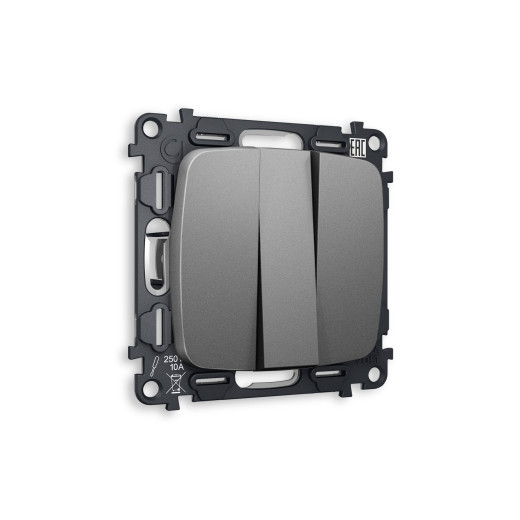 MO655010 Комплект механизма 3-кл выключателя OMEGA Антрацит серый 10A-250V QUANT (OP6550, VM133)