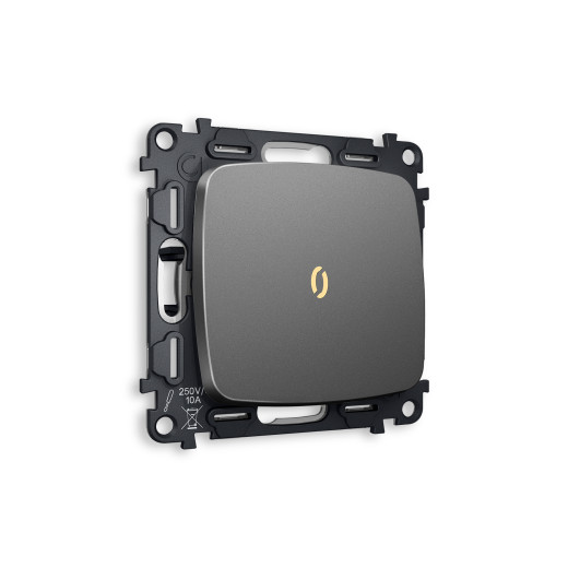 MO652010 Комплект механизма 1-кл выключателя с подсветкой 3200K OMEGA Антрацит серый QUANT (OP6520, VM101, G11Y)