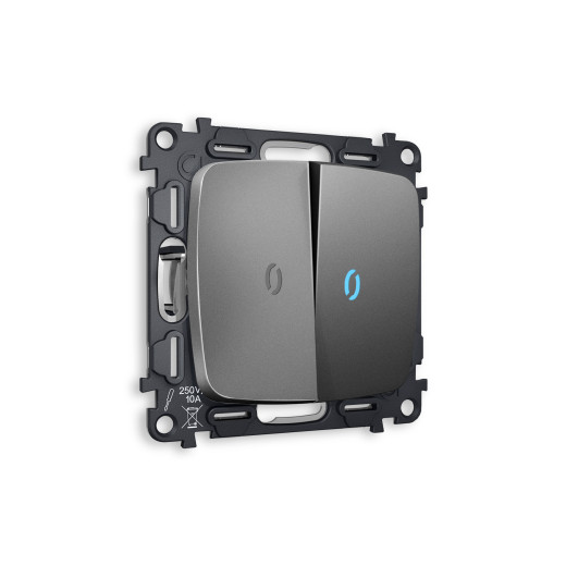 MO654020 Комплект механизма 2-кл выключателя с подсветкой 10000K OMEGA Антрацит серый QUANT (OP6540, VM115, G17B)