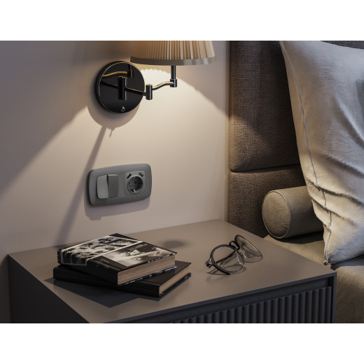 MO653030 Комплект механизма 2-клавишного перекрестного выключателя 10A-250V OMEGA Антрацит серый QUANT (OP6530, VM125)