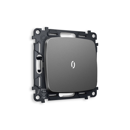 MO652035 Комплект механизма 1-кл проходного выключателя с подсветкой 5600K OMEGA Антрацит серый QUANT (OP6520, VM105, G25W)