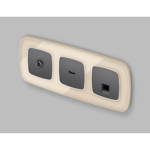 MO662005 Комплект механизма компьютерной розетки RJ-45 экранированной с автоматической защитной шторкой OMEGA Антрацит серый QUANT (OP6620, VM185)