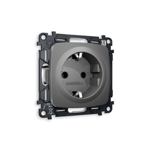 MO656010 Комплект механизма электрической розетки OMEGA Антрацит серый с/з на винтовых зажимах QUANT (OP6560, VM141)