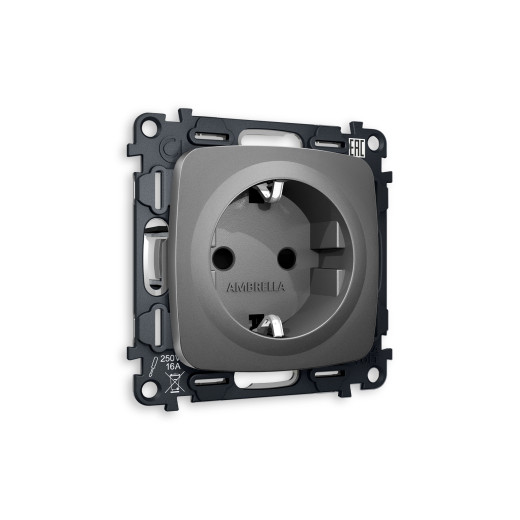 MO657010 Комплект механизма электрической розетки OMEGA Антрацит серый с/з и шторками QUANT (OP6570, VM141)