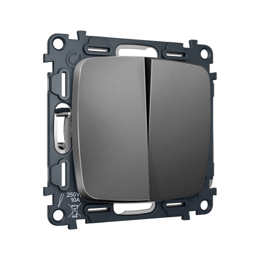 MO653030 Комплект механизма 2-клавишного перекрестного выключателя 10A-250V OMEGA Антрацит серый QUANT (OP6530, VM125)