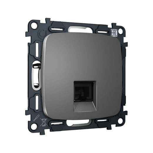 MO662005 Комплект механизма компьютерной розетки RJ-45 экранированной с автоматической защитной шторкой OMEGA Антрацит серый QUANT (OP6620, VM185)