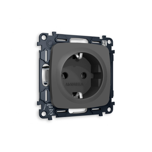 MO906010 Комплект механизма электрической розетки OMEGA Графит мягкое касание с/з на винтовых зажимах QUANT (OP9060, VM141)