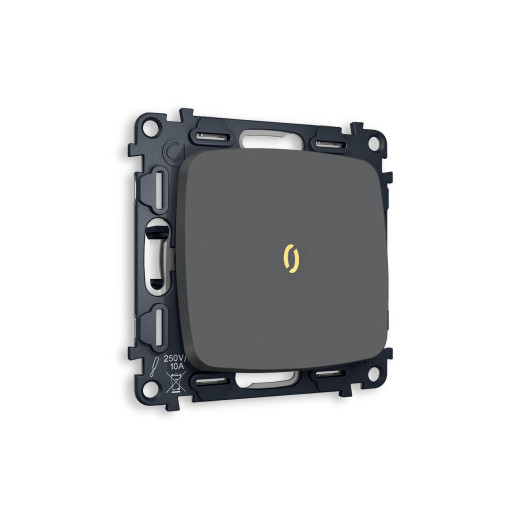 MO902030 Комплект механизма 1-кл проходного выключателя с подсветкой 3200K OMEGA Графит мягкое касание QUANT (OP9020, VM105, G22Y)