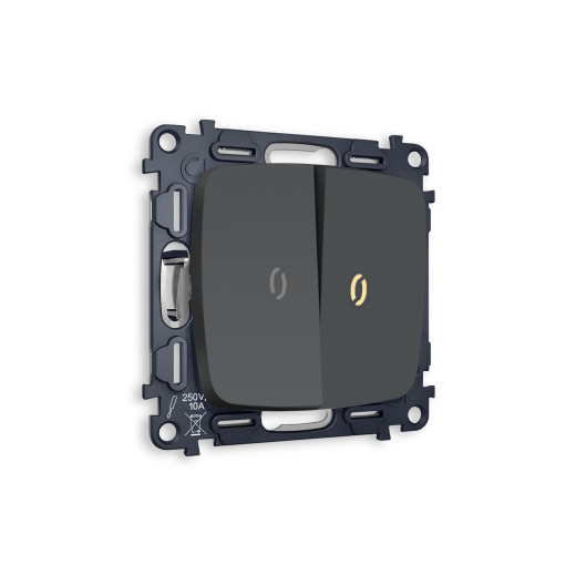 MO904030 Комплект механизма 2-кл проходного выключателя с подсветкой 3200K OMEGA Графит мягкое касание QUANT (OP9040, VM120, G22Y)