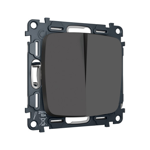 MO903030 Комплект механизм 2-клавишного перекрестного выключателя 10A-250V OMEGA Графит Мягкое касание QUANT (OP9030, VM125)