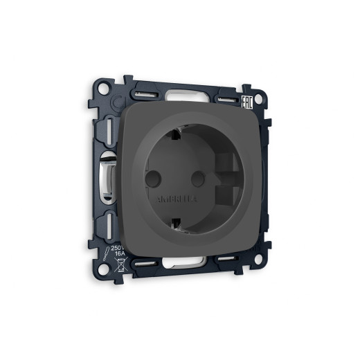 MO907010 Комплект механизма электрической розетки OMEGA Графит мягкое касание с/з с шторками QUANT (OP9070, VM141)