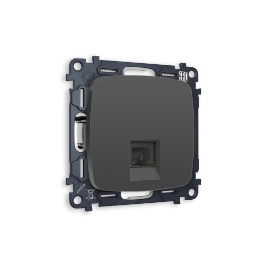 MO912010 Комплект механизма компьютерной розетки OMEGA Графит мягкое касание RJ-45(8P8C) CAT6 с шторкой QUANT (OP9120, VM188)