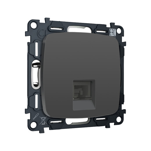 MO912005 Комплект мех-ма компьютерной розетки RJ-45 экранированной с автоматической защитной шторкой OMEGA Графит Мягкое касание QUANT (OP9120, VM185)