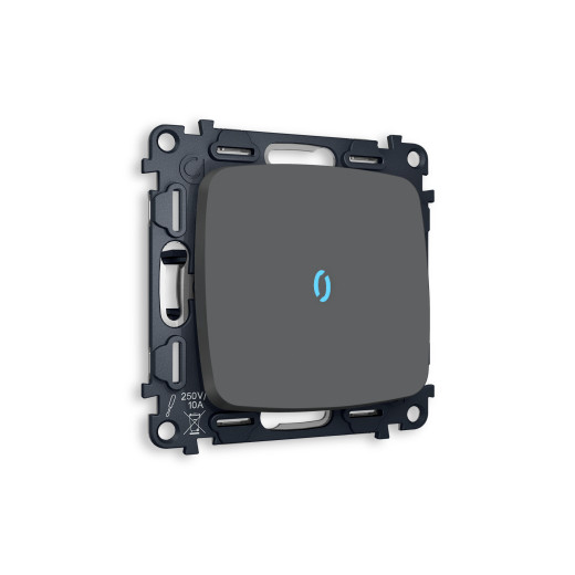 MO902040 Комплект механизма 1-кл проходного выключателя с подсветкой 10000K OMEGA Графит мягкое касание QUANT (OP9020, VM105, G29B)