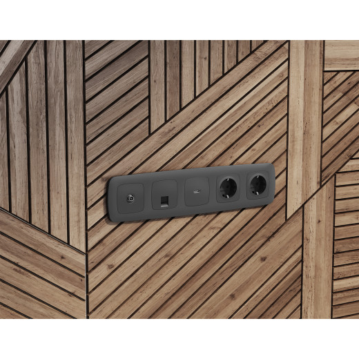 MO912005 Комплект мех-ма компьютерной розетки RJ-45 экранированной с автоматической защитной шторкой OMEGA Графит Мягкое касание QUANT (OP9120, VM185)