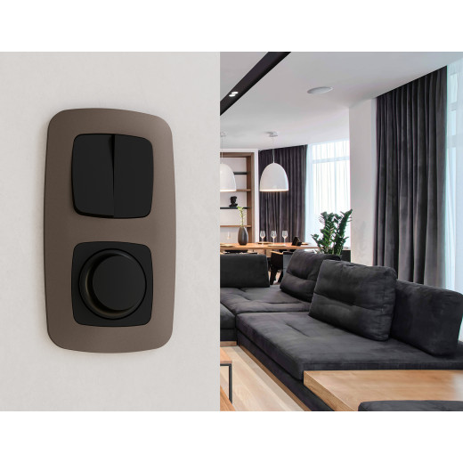 MO803030 Комплект механизма 2-клавишного перекрестного выключателя 10A-250V OMEGA Черный матовый QUANT (OP8030, VM125)