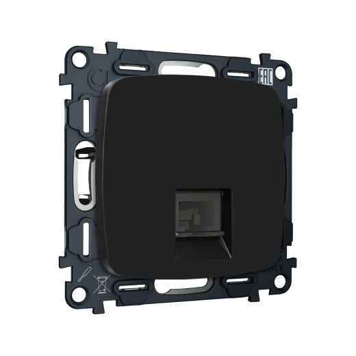 MO812005 Комплект механизма компьютерной розетки RJ-45 экранированной с автоматической защитной шторкой OMEGA Черный матовый QUANT (OP8120, VM185)