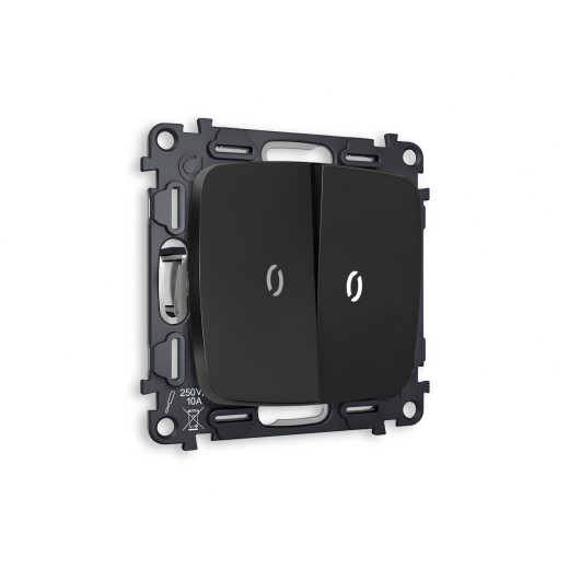 MO804015 Комплект механизма 2-кл выключателя с подсветкой 5600K OMEGA Черный матовый QUANT (OP8040, VM115, G14W)