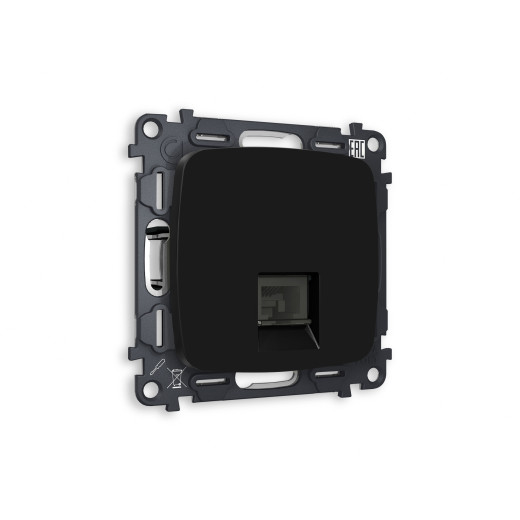 MO812030 Комплект механизма телефонной розетки OMEGA Черный матовый RJ-11(4P4C) с шторкой QUANT (OP8120, VM190)