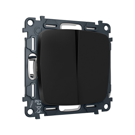 MO803030 Комплект механизма 2-клавишного перекрестного выключателя 10A-250V OMEGA Черный матовый QUANT (OP8030, VM125)