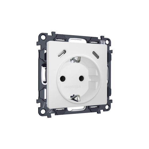 MA130510 Комплект механизма электрической розетки 2USB С+C 20W с/з на винтовых зажимах 16A-250V ALFA Белый матовый QUANT (AP1305, VM165)