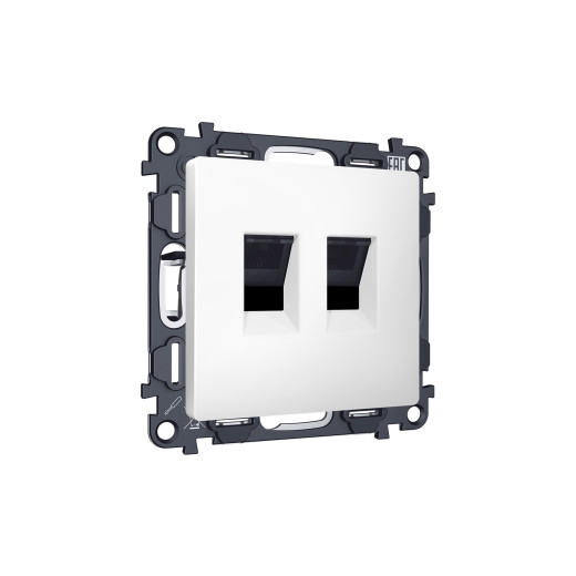 MA132110 Комплект механизма компьютерной двойной розетки RJ-45 с автоматической защитной шторкой ALFA Белый матовый QUANT (AP1321, VM189)