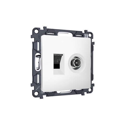 MA132510 Комплект механизма розетки компьютерной + TV оконечной RJ-45 с автоматической защитной шторкой ALFA Белый матовый QUANT (AP1325, VM195)