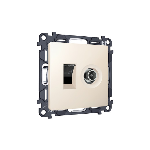 MA332510 Комплект механизма розетки компьютерной + TV оконечной RJ-45 с автоматической защитной шторкой ALFA Бежевый матовый QUANT (AP3325, VM195)