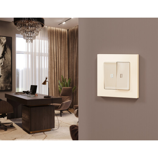 MA324035 Комплект механизма 2-кл проходного выключателя с подсветкой 5600K ALFA Бежевый матовый QUANT (AP3240, VM120, G25W)