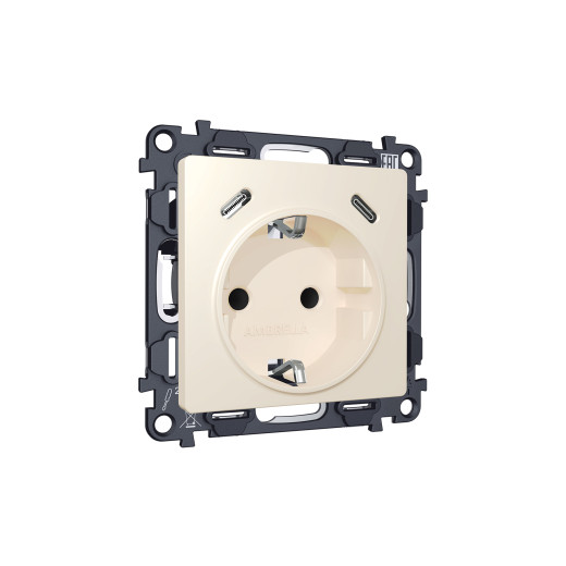 MA330510 Комплект механизма электрической розетки 2USB С+C 20W с/з на винтовых зажимах 16A-250V ALFA Бежевый матовый QUANT (AP3305, VM165)