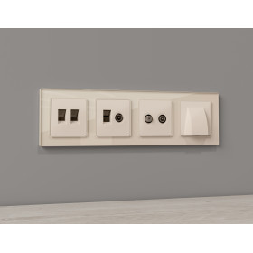 MA332110 Комплект механизма компьютерной двойной розетки RJ-45 с автоматической защитной шторкой ALFA Бежевый матовый QUANT (AP3321, VM189)