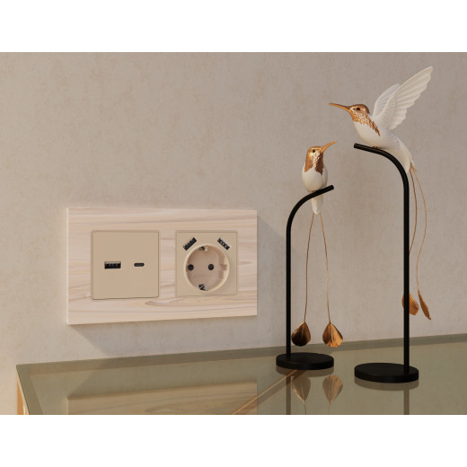 MA331010 Комплект механизма розетки ALFA Бежевый матовый 2USB A+C 20W (быстрая зарядка) QUANT (AP3310, VM177)