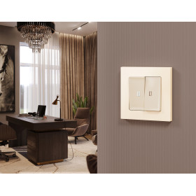 MA324015 Комплект механизма 2-кл выключателя с подсветкой 5600K ALFA Бежевый матовый QUANT (AP3240, VM115, G14W)