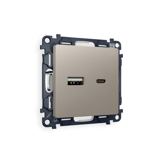 MA371010 Комплект механизма розетки ALFA Серо-бежевый матовый 2USB A+C 20W (быстрая зарядка) QUANT (AP3710, VM177)