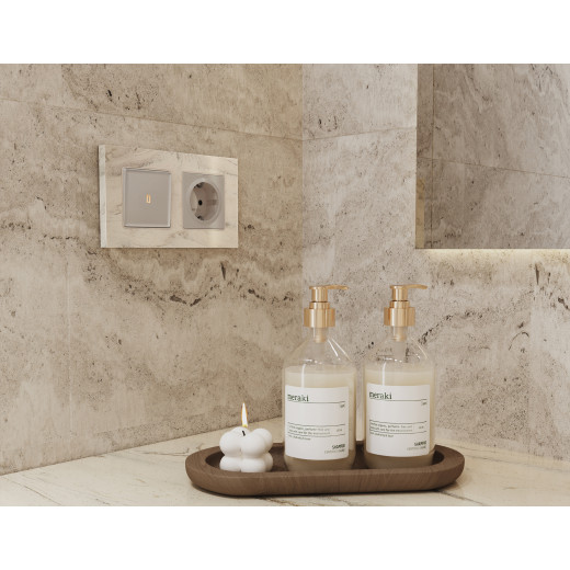 MA362010 Комплект механизма 1-кл выключателя с подсветкой 3200K ALFA Серо-бежевый матовый QUANT (AP3620, VM101, G11Y)