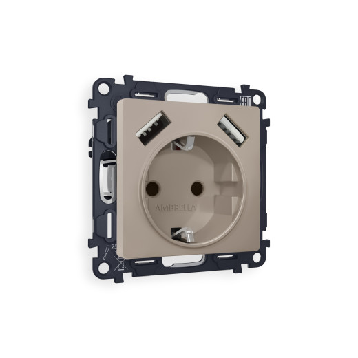 MA369010 Комплект механизма электрической розетки ALFA Серо-бежевый матовый 2USB A+A 18W (быстрая зарядка) с/з QUANT (AP3690, VM155)