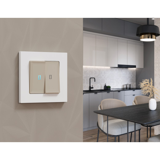 MA364020 Комплект механизма 2-кл выключателя с подсветкой 10000K ALFA Серо-бежевый матовый QUANT (AP3640, VM115, G17B)